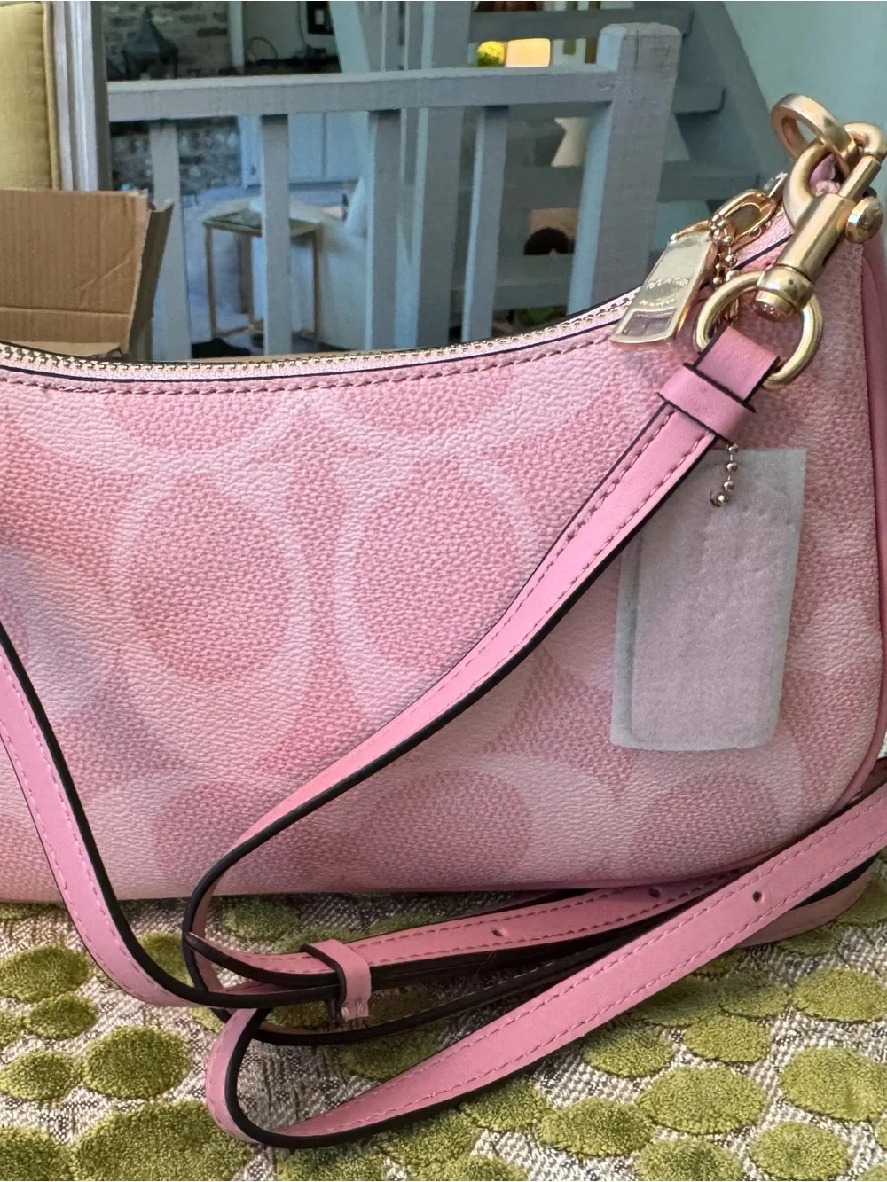 NEW Coach Pink Signature Canvas Shoulder Crossbody Bag with Gold Hardware